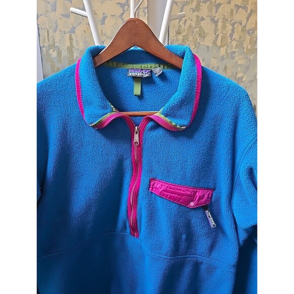 Patagonia Synchilla Fleece Pullover Half Zip Teal Blue Neon Vintage Rare Sz L - Picture 2 of 13